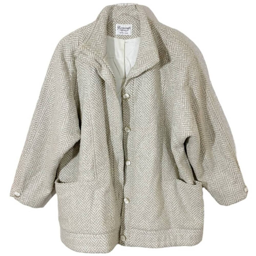 Vintage 1950s Ferncroft Herringbone Wool Coat Size 16 (USA)